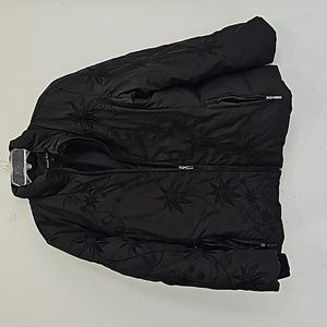 Anne Klein Jacket Black puffer Size XL Zipper Dressy embroidery deco